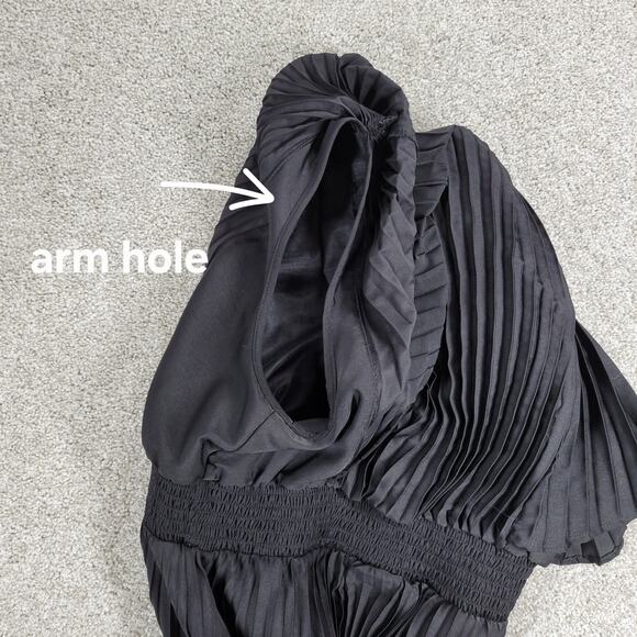 Express Pleated‎ Dress Womens S Black Silky Satin Puffy Sleeve Smock Waist Flowy - Picture 14 of 16